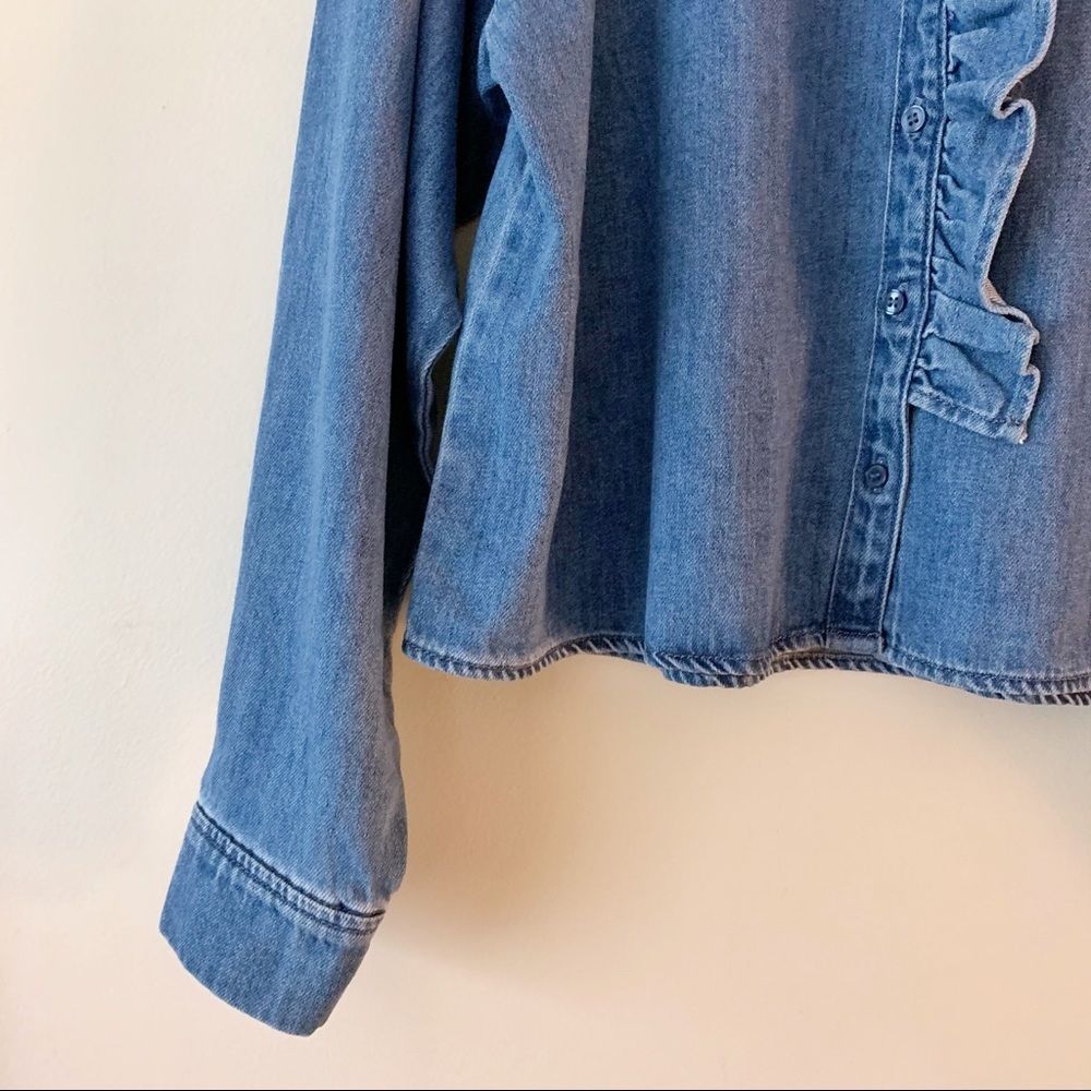 H&M Denim Ruffle Button Up Blouse - Picture 3 of 8